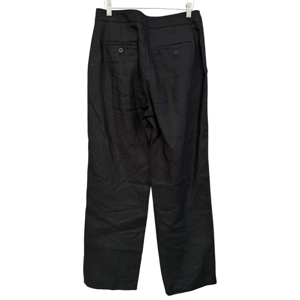 Banana Republic Minimalist Linen High Rise Pleated Wide Leg Trouser Black 4 Long
